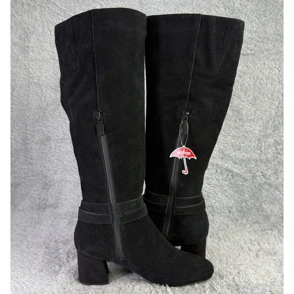 Blondo Ashley Tall Boots Womens 6 Black Suede Waterproof Knee-High Heeled - Picture 5 of 14